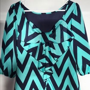 JULILA Chevron Shift Dress Navy Aqua Bow Back